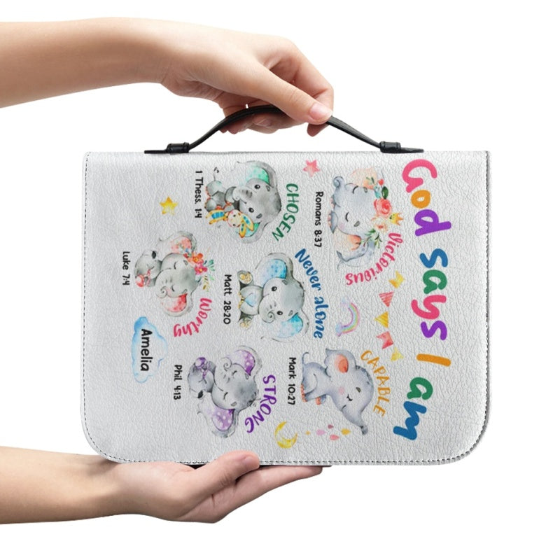 Christianartbag Bible Cover, God Says I Am Bible Cover, Personalized Bible Cover, Cute Elephant Bible Cover, Bible Cover For Kids, Christian Gifts, CAB02281123. - Christian Art Bag