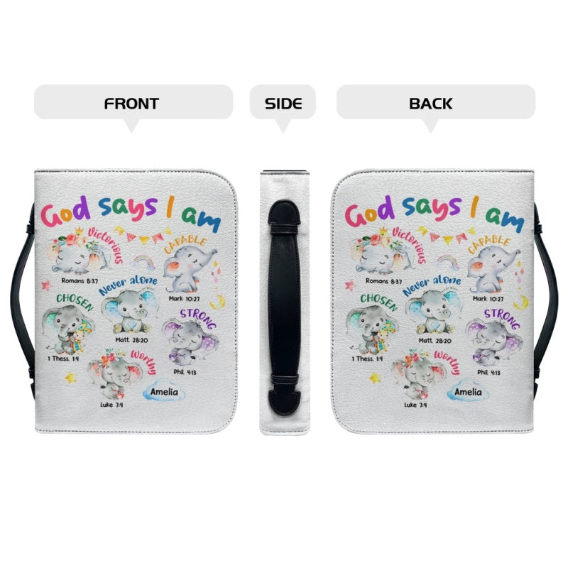 Christianartbag Bible Cover, God Says I Am Bible Cover, Personalized Bible Cover, Cute Elephant Bible Cover, Bible Cover For Kids, Christian Gifts, CAB02281123. - Christian Art Bag