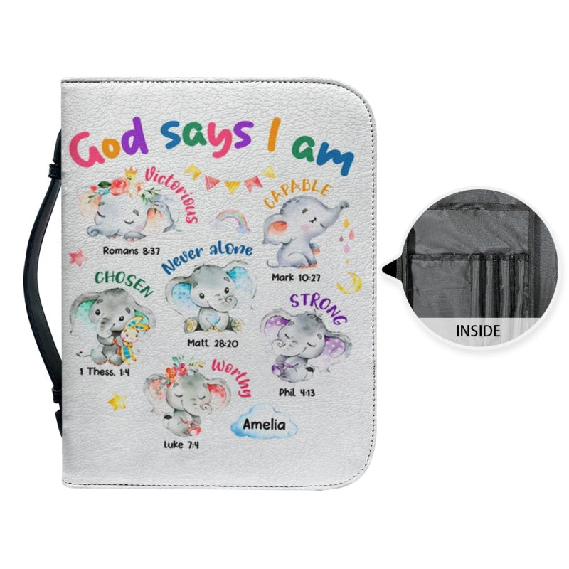 Christianartbag Bible Cover, God Says I Am Bible Cover, Personalized Bible Cover, Cute Elephant Bible Cover, Bible Cover For Kids, Christian Gifts, CAB02281123. - Christian Art Bag