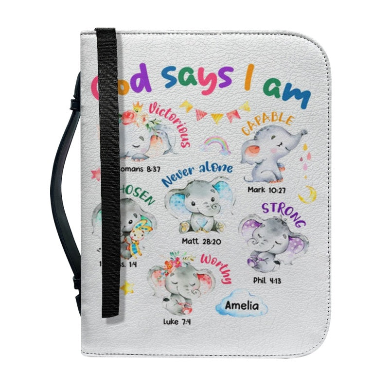 Christianartbag Bible Cover, God Says I Am Bible Cover, Personalized Bible Cover, Cute Elephant Bible Cover, Bible Cover For Kids, Christian Gifts, CAB02281123. - Christian Art Bag