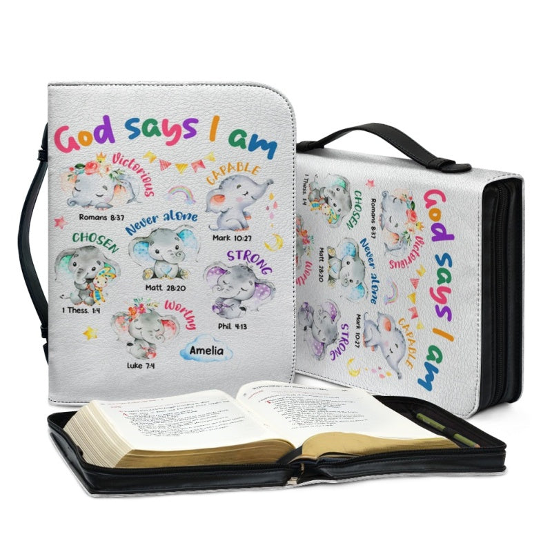 Christianartbag Bible Cover, God Says I Am Bible Cover, Personalized Bible Cover, Cute Elephant Bible Cover, Bible Cover For Kids, Christian Gifts, CAB02281123. - Christian Art Bag