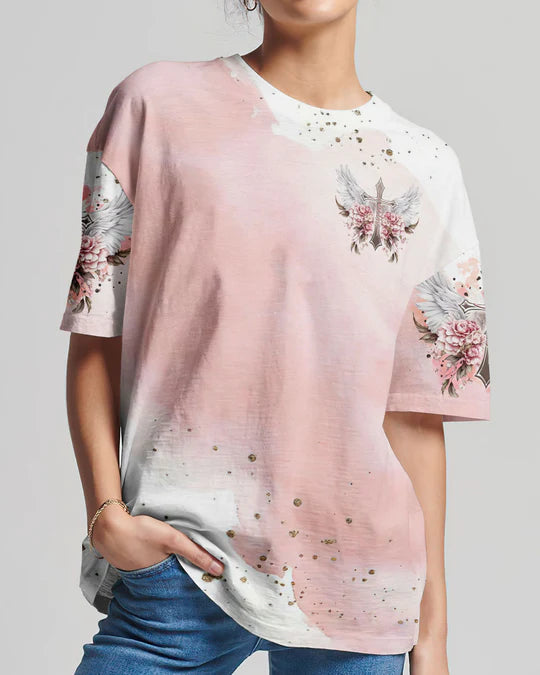 Christianartbag 3D T-Shirt For Women, I Believe There Are Angels Among Us Floral Wings Women's All Over Print Shirt, Christian Shirt, Faithful Fashion, 3D Printed Shirts for Christian Women - Christian Art Bag