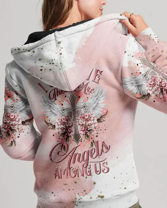 Christianartbag 3D T-Shirt For Women, I Believe There Are Angels Among Us Floral Wings Women's All Over Print Shirt, Christian Shirt, Faithful Fashion, 3D Printed Shirts for Christian Women - Christian Art Bag