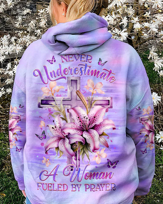 Christianartbag 3D T-Shirt For Women, Never Underestimate A Woman Fueled By Prayer Women's All Over Print Shirt, Christian Shirt, Faithful Fashion, 3D Printed Shirts for Christian Women - Christian Art Bag