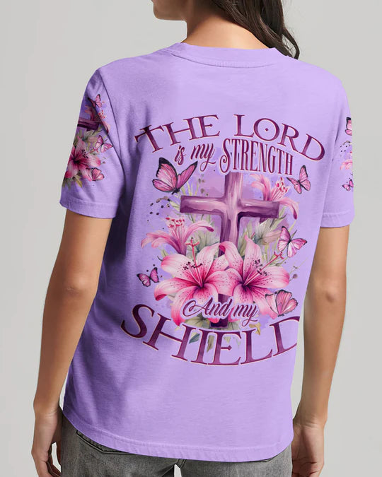 Christianartbag 3D T-Shirt For Women, The Lord Is My Strength Women's All Over Print Shirt, Christian Shirt, Faithful Fashion, 3D Printed Shirts for Christian Women, CABWTS02060923. - Christian Art Bag