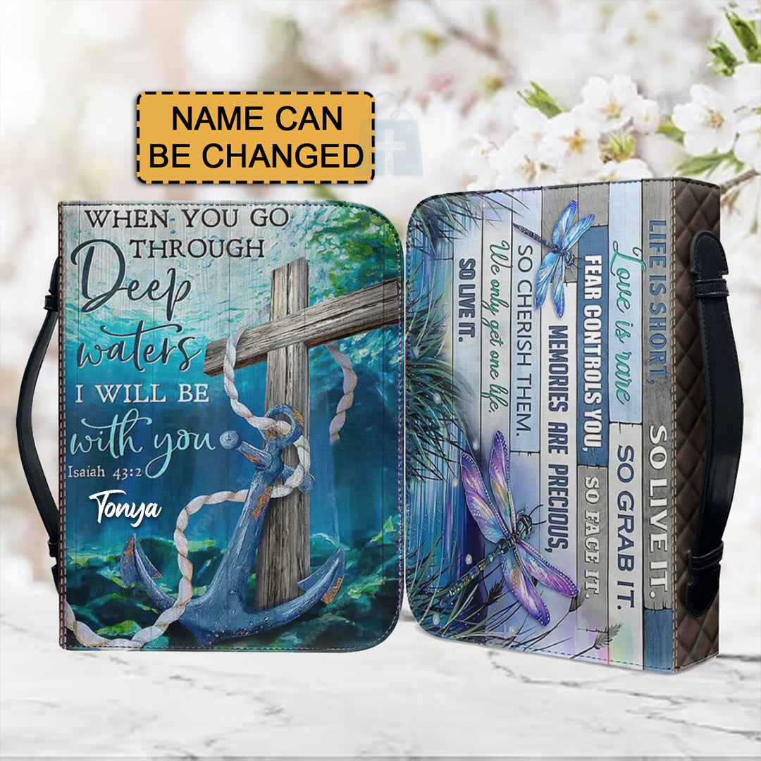 Christianartbag Bible Cover, When You Go Though Deep Waters Isaiah 43:2 Bible Cover, Personalized Bible Cover, Anchor Dragonfly Bible Cover, Christian Gifts, CAB20081123. - Christian Art Bag