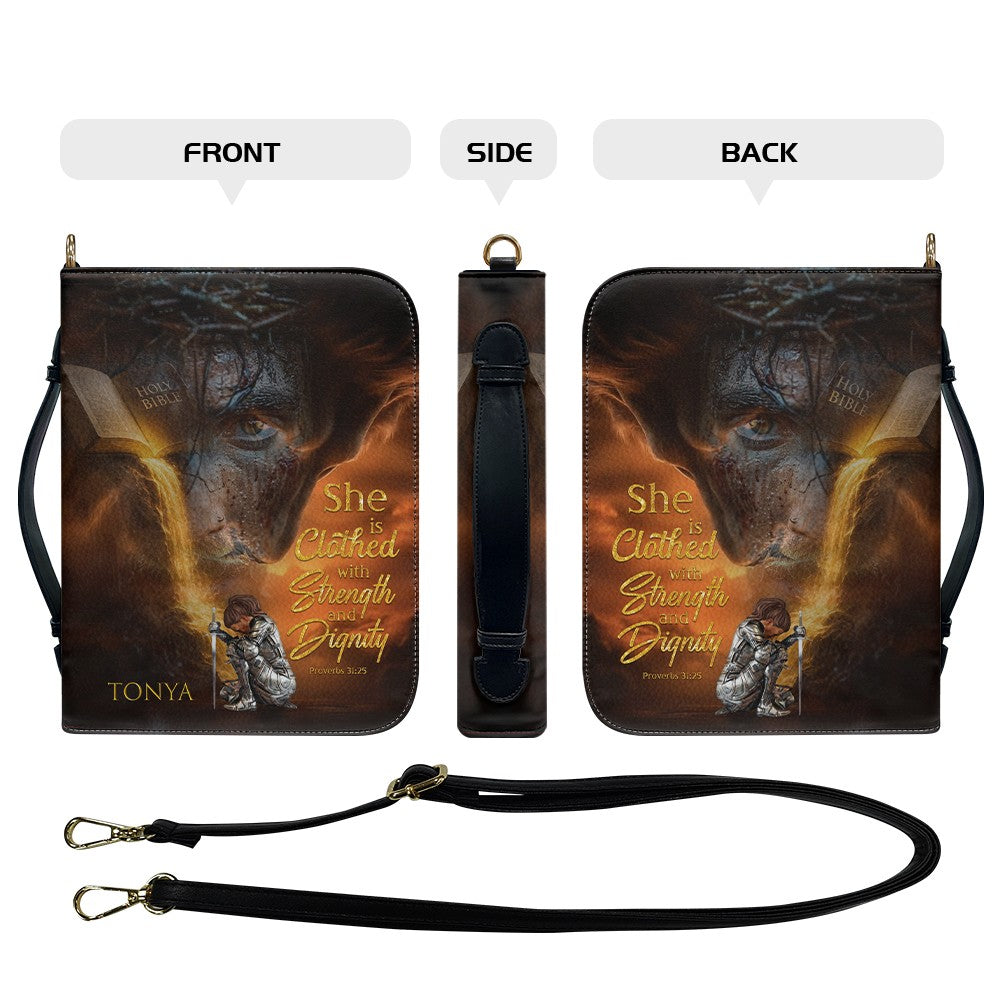 Personalized Bible Cover for Women – Lion of Judah & Warrior Design – Custom Name & Bible Verse – CHRISTIANARTBAG