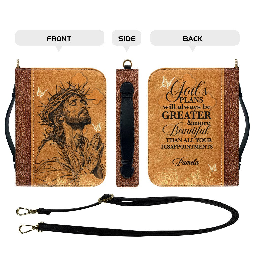 CHRISTIANARTBAG Bible Cover - God’s Plans will always be Greater - Custom Name and Bible Verse - Personalized Bible Cover, CABBBCV014925