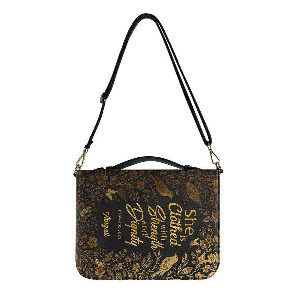Elegant Floral Personalized Bible Cover for Women – Proverbs 31:25 Scripture Gift – Custom Name – CHRISTIANARTBAG