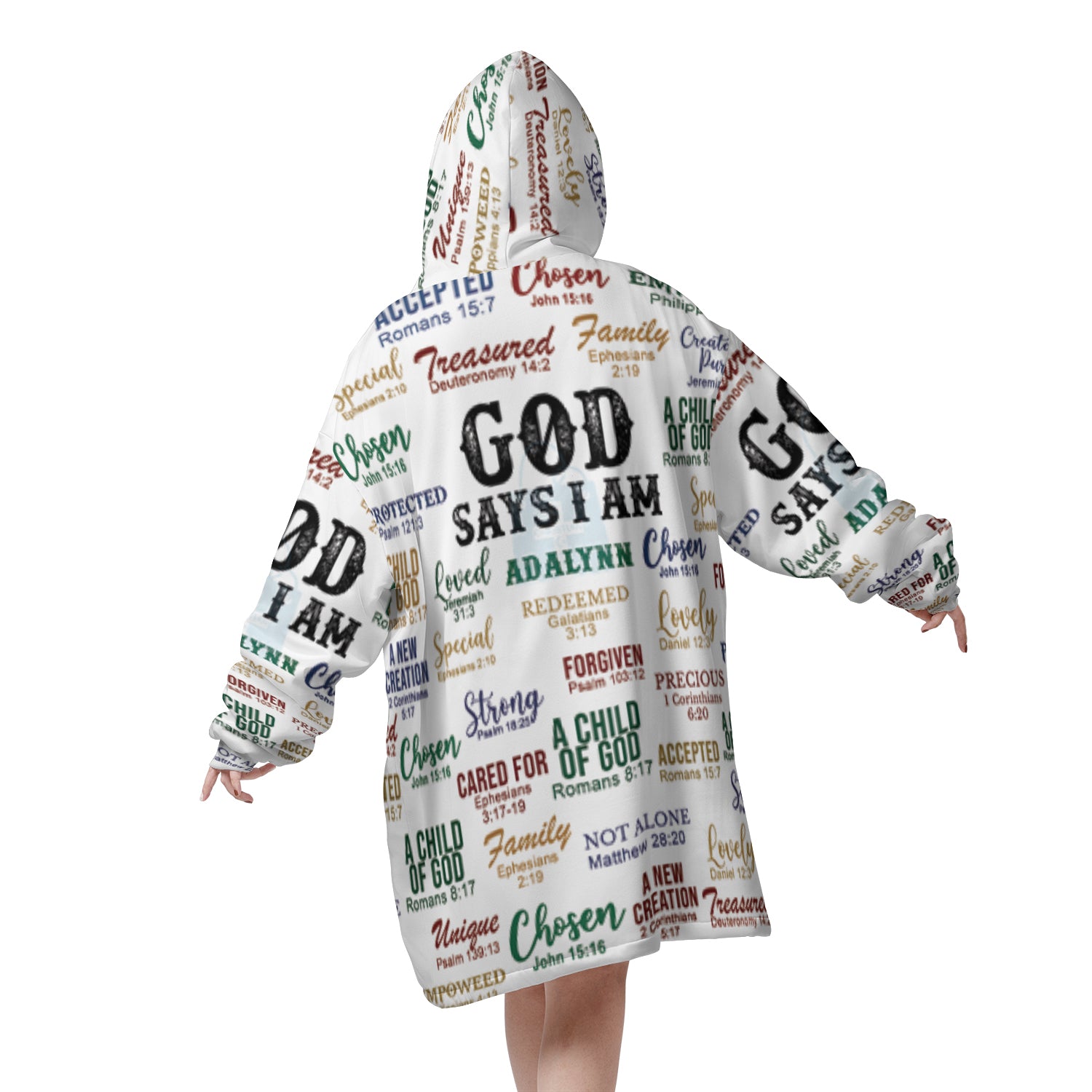 Christianartbag Hoodie Blanket, GOD Says I Am Personalized Hoodie Blanket, Flannel Fleece Hooded Blanket with Pocket, CABHB01071023. - Christian Art Bag