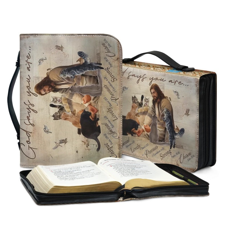 Christianartbag Bible Cover, God Says I Am Bible Cover, Personalized Bible Cover, Cat Bible Cover, Christian Gifts, CAB01251023. - Christian Art Bag
