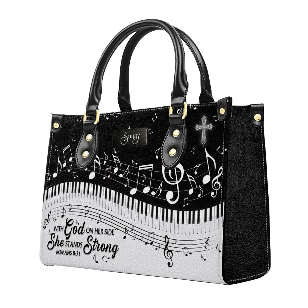 Christianartbag Handbags, With God on her side, she stands strong Romans 8 31, Handbag Design, Monogram Leather Handbag, Gifts for Women, CABLTB0122225