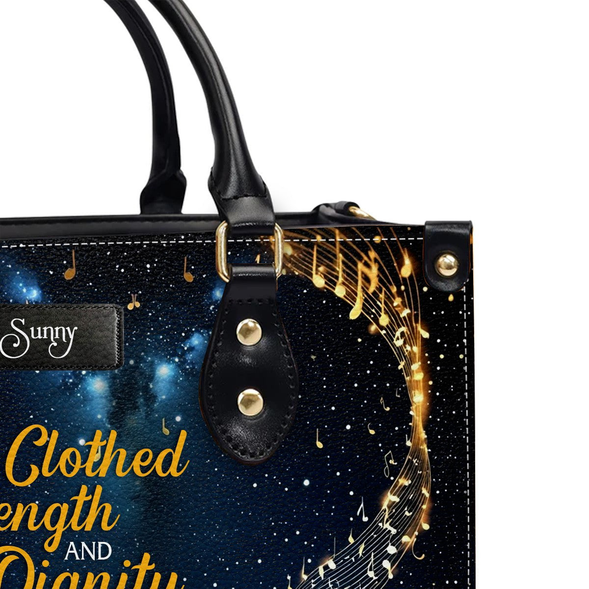 She is Clothed with Strength and Dignity - Elegant Music - Christian Leather Handbag with Bible Verse – CHRISTIANARTBAG - CAB01022225