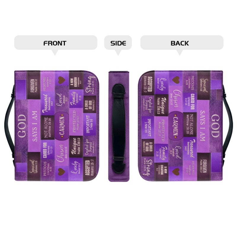 Christianartbag Bible Cover, GOD Says I Am Bible Cover, Personalized Bible Cover, Purple Bible Cover, Christian Gifts, CAB14161123. - Christian Art Bag