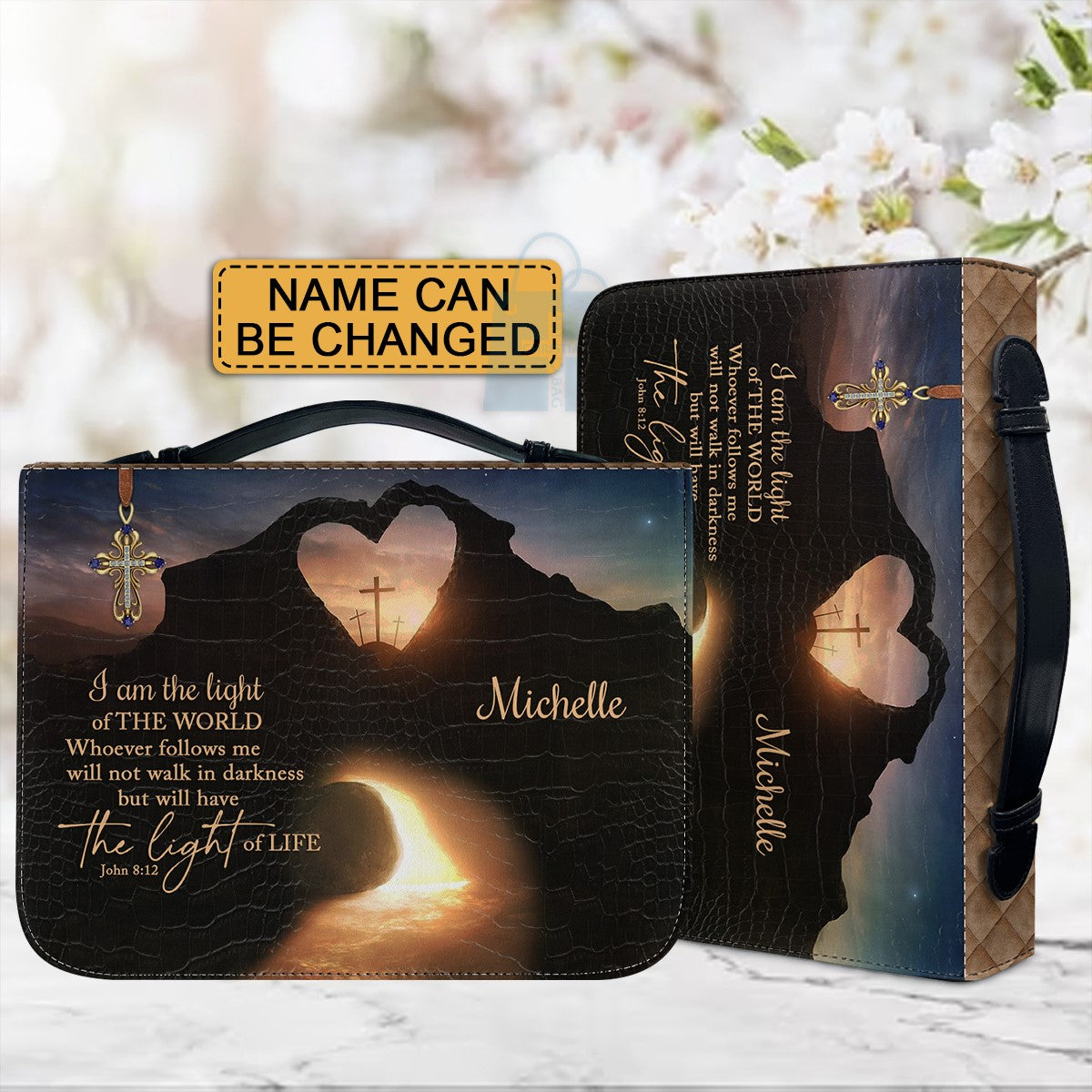 Christianartbag Bible Cover, I Am The Light Of The World Bible Cover, Personalized Bible Cover, Cross Heart Bible Cover, Christian Gifts, CAB08090124. - Christian Art Bag