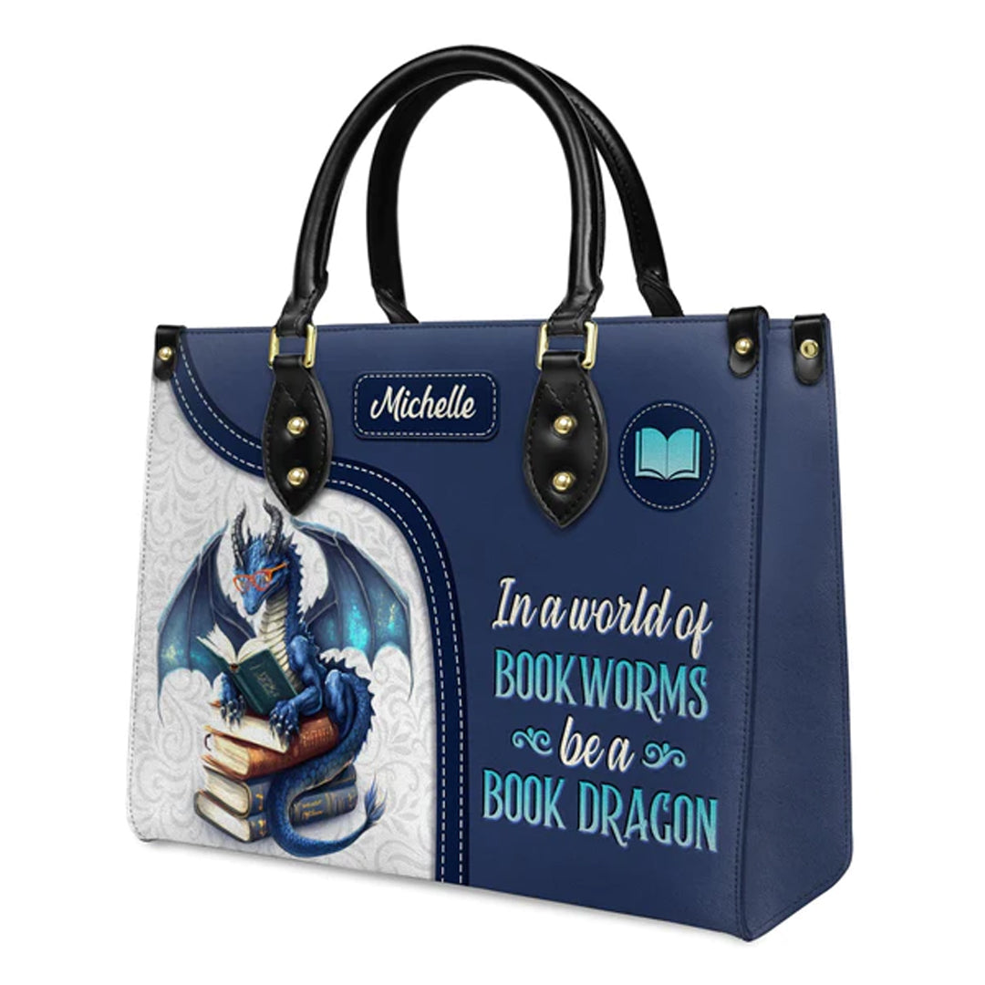 Christianartbag Handbags, In A World Of Bookworms Be A Book Dragon, Handbag Design, Monogram Leather Handbag, Gifts for Women, CABLTB04271223. - Christian Art Bag