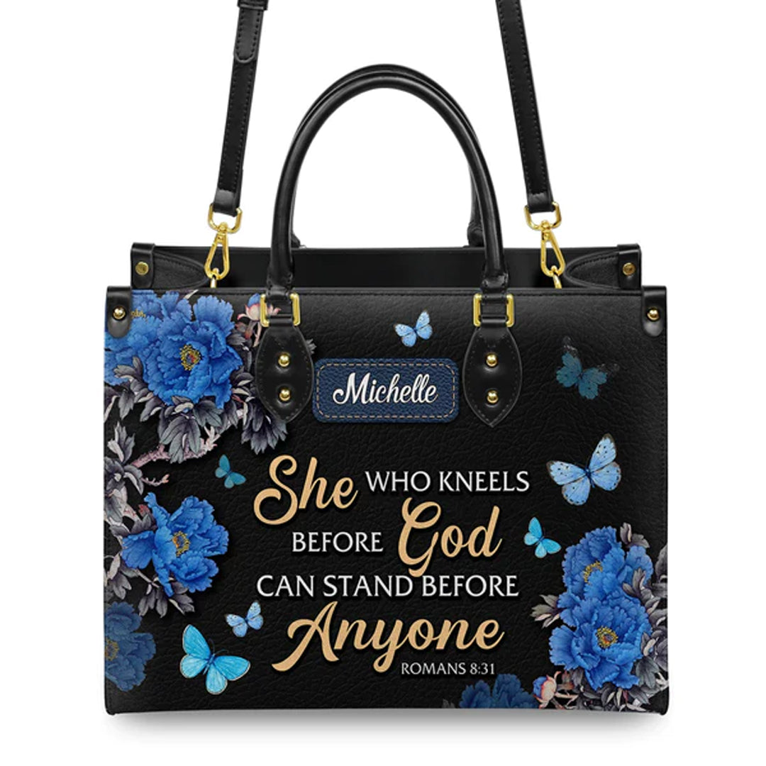 Christianartbag Handbags, She Who Kneels Before God Romans 8 31, Handbag Design, Monogram Leather Handbag, Gifts for Women, CABLTB01271223. - Christian Art Bag