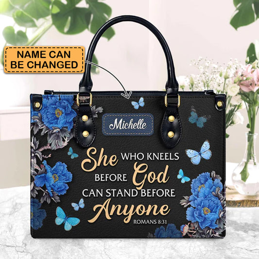 Christianartbag Handbags, She Who Kneels Before God Romans 8 31, Handbag Design, Monogram Leather Handbag, Gifts for Women, CABLTB01271223. - Christian Art Bag