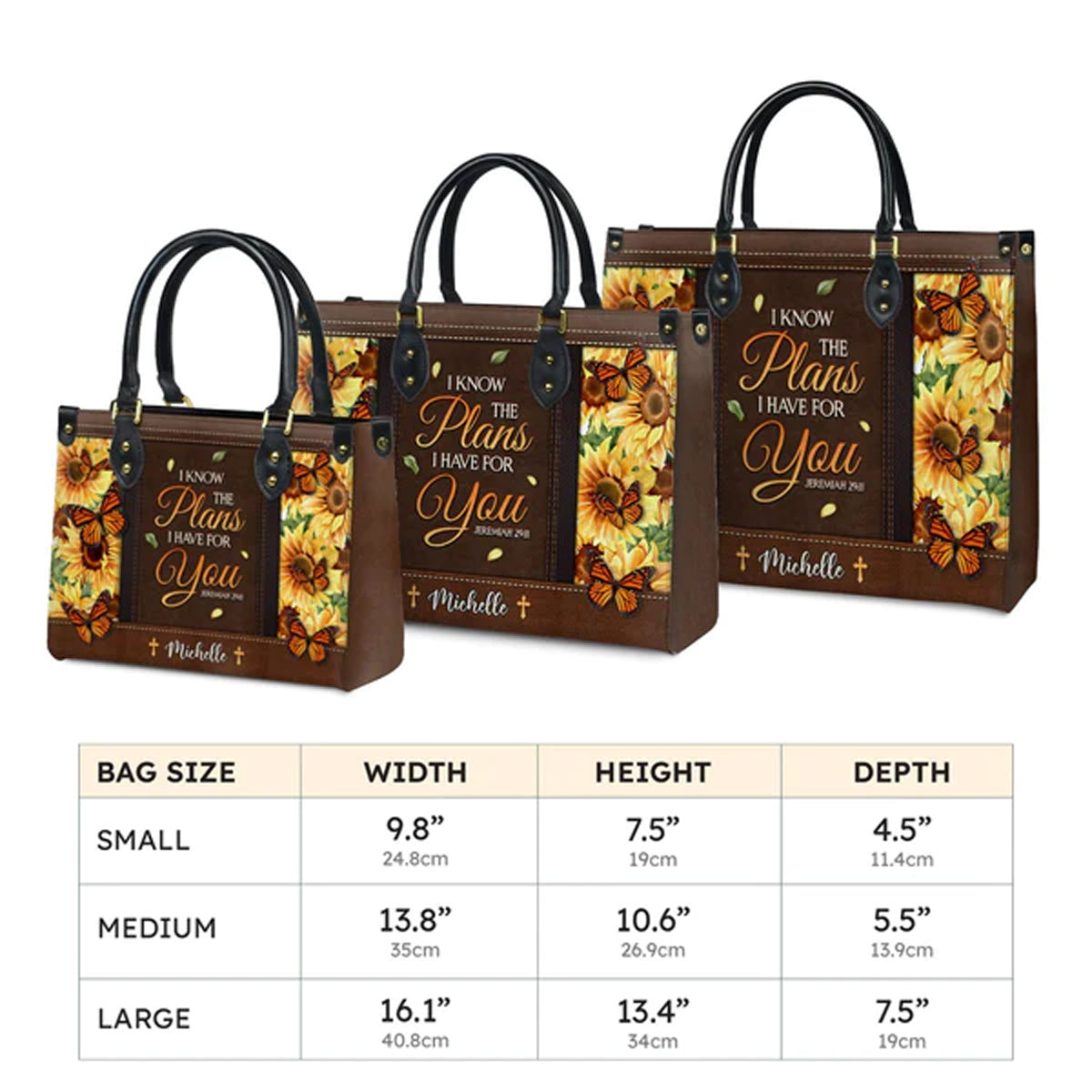Christianartbag Handbags, I Know The Plans I Have For You Jeremiah 29 11 Leather Handbag, Sunflower Butterfly Leather Handbag, Gifts for Women, CABLTB01241023. - Christian Art Bag