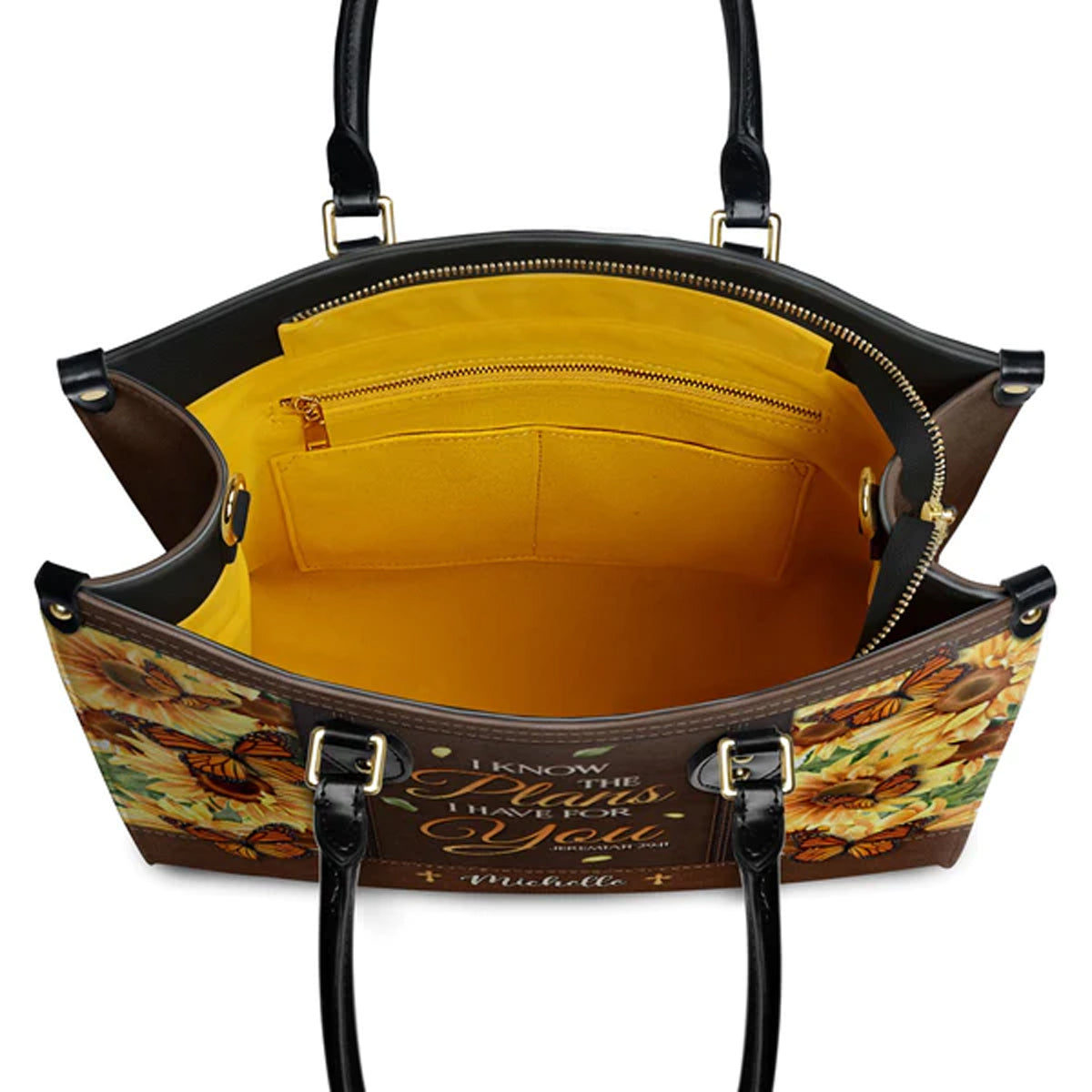 Christianartbag Handbags, I Know The Plans I Have For You Jeremiah 29 11 Leather Handbag, Sunflower Butterfly Leather Handbag, Gifts for Women, CABLTB01241023. - Christian Art Bag