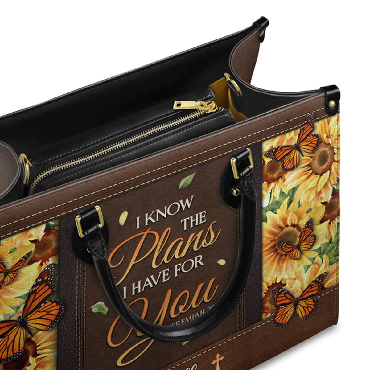 Christianartbag Handbags, I Know The Plans I Have For You Jeremiah 29 11 Leather Handbag, Sunflower Butterfly Leather Handbag, Gifts for Women, CABLTB01241023. - Christian Art Bag