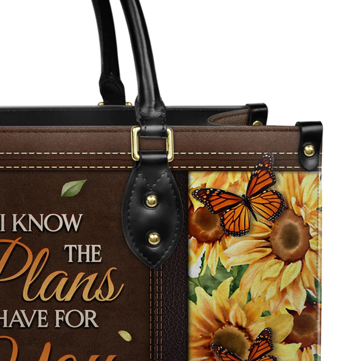 Christianartbag Handbags, I Know The Plans I Have For You Jeremiah 29 11 Leather Handbag, Sunflower Butterfly Leather Handbag, Gifts for Women, CABLTB01241023. - Christian Art Bag
