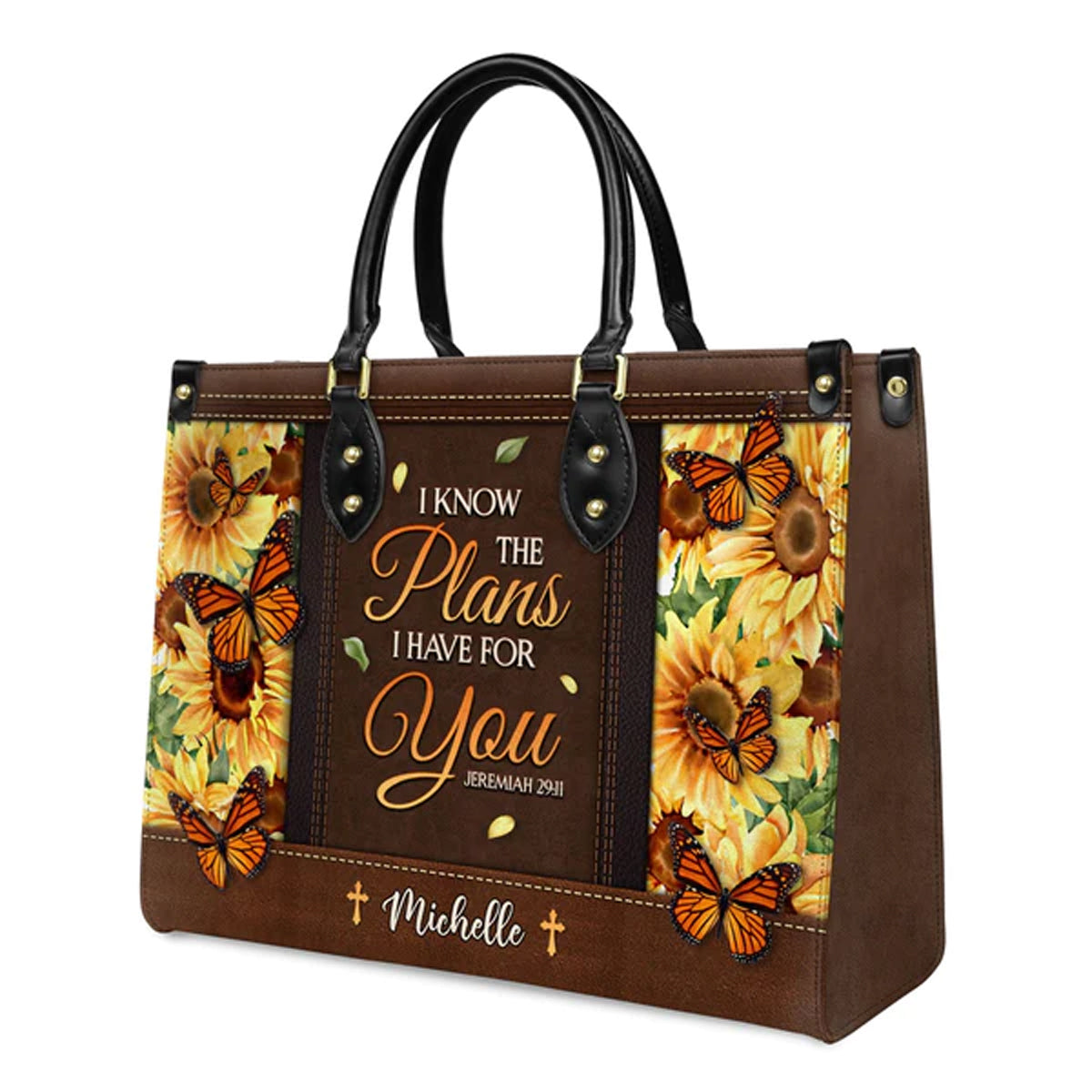 Christianartbag Handbags, I Know The Plans I Have For You Jeremiah 29 11 Leather Handbag, Sunflower Butterfly Leather Handbag, Gifts for Women, CABLTB01241023. - Christian Art Bag