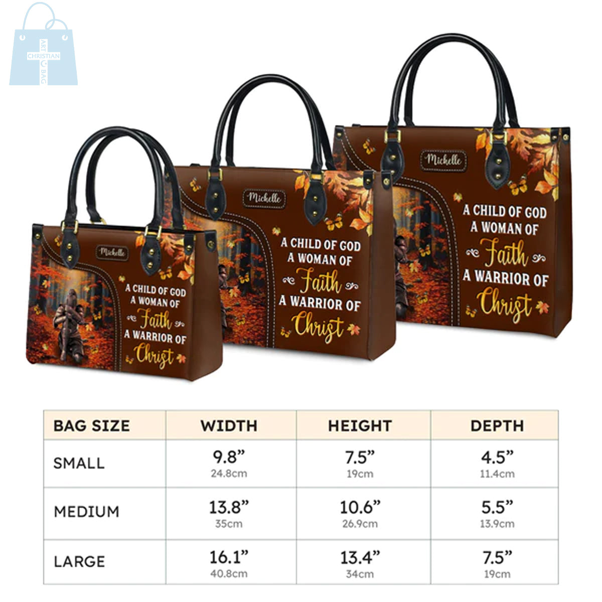 Christianartbag Handbags, A Child Of God A Woman Of Faith A Warrior Of Christ Leather Handbag, Autumn Women Warrior Leather Handbag, Gifts for Women, CABLTB02181023. - Christian Art Bag