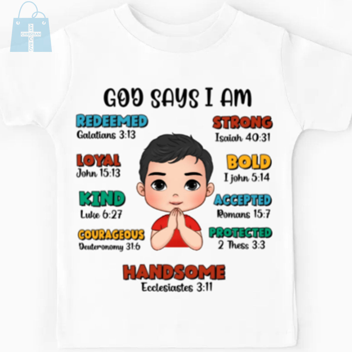 Christianartbag T-shirt, God Says Bible Verses T-Shirt, Children's Printed T-Shirts, CABTK03090923. - Christian Art Bag