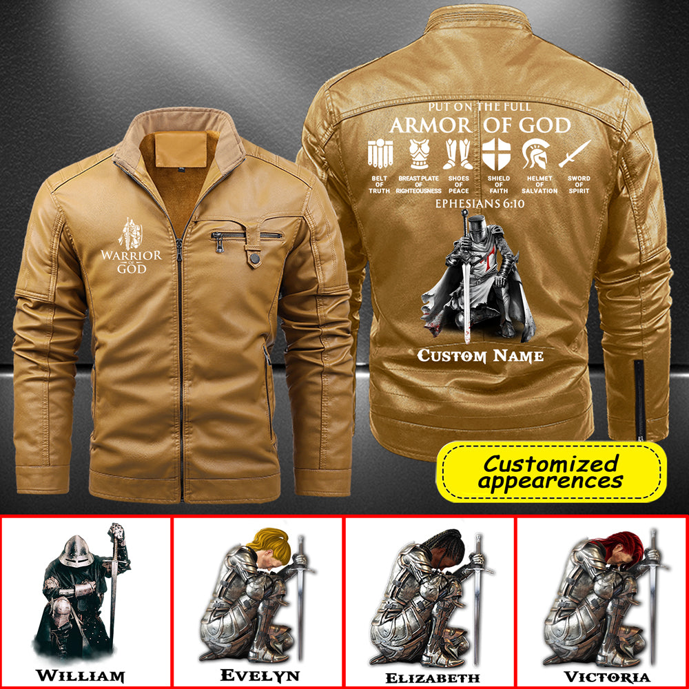 Christianartbag Leather Jacket, Warrior Of God Personalized Leather Jacket, Warm Jacket, Winter Outer Wear Personalized Leather Jacket, Warm Jacket, Winter Outer Wear, Gift for Him, CABJKL04061123. - Christian Art Bag