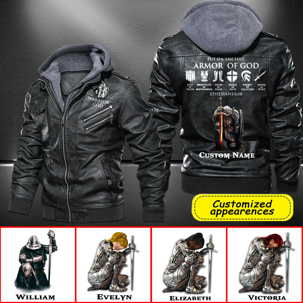 Christianartbag Leather Jacket, Warrior Of God Personalized Leather Jacket, Warm Jacket, Winter Outer Wear Personalized Leather Jacket, Warm Jacket, Winter Outer Wear, Gift for Him, CABJKL04061123. - Christian Art Bag