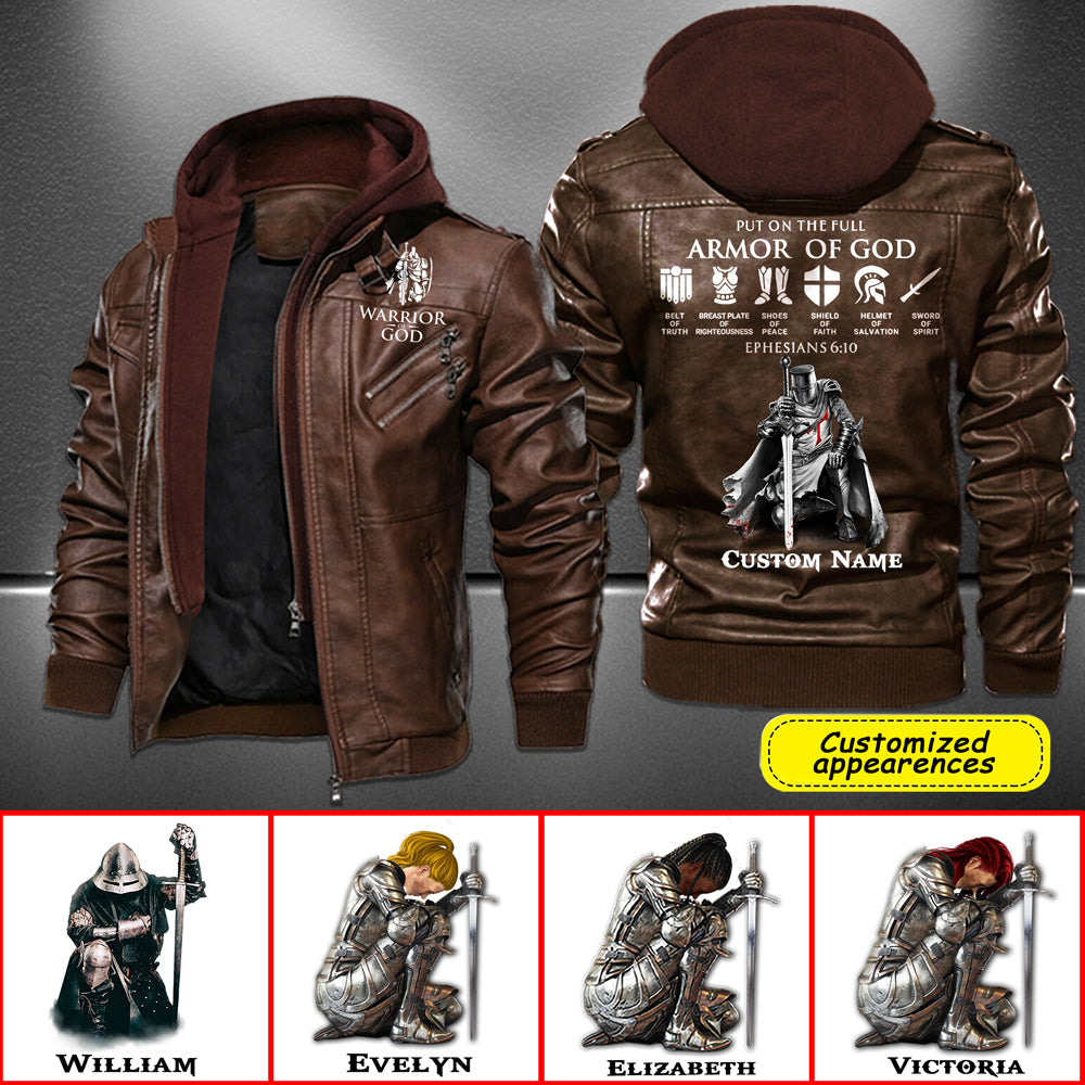 Christianartbag Leather Jacket, Warrior Of God Personalized Leather Jacket, Warm Jacket, Winter Outer Wear Personalized Leather Jacket, Warm Jacket, Winter Outer Wear, Gift for Him, CABJKL04061123. - Christian Art Bag