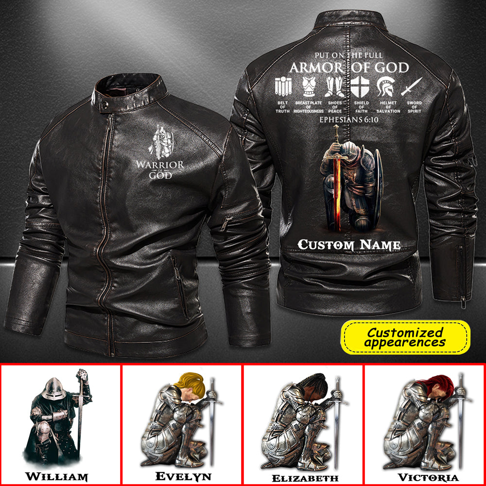 Christianartbag Leather Jacket, Warrior Of God Personalized Leather Jacket, Warm Jacket, Winter Outer Wear Personalized Leather Jacket, Warm Jacket, Winter Outer Wear, Gift for Him, CABJKL04061123. - Christian Art Bag