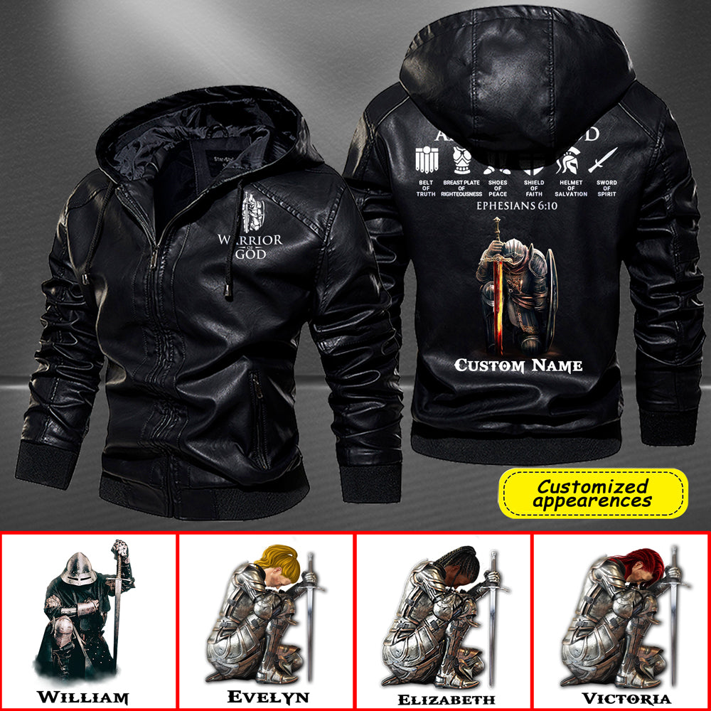Christianartbag Leather Jacket, Warrior Of God Personalized Leather Jacket, Warm Jacket, Winter Outer Wear Personalized Leather Jacket, Warm Jacket, Winter Outer Wear, Gift for Him, CABJKL04061123. - Christian Art Bag