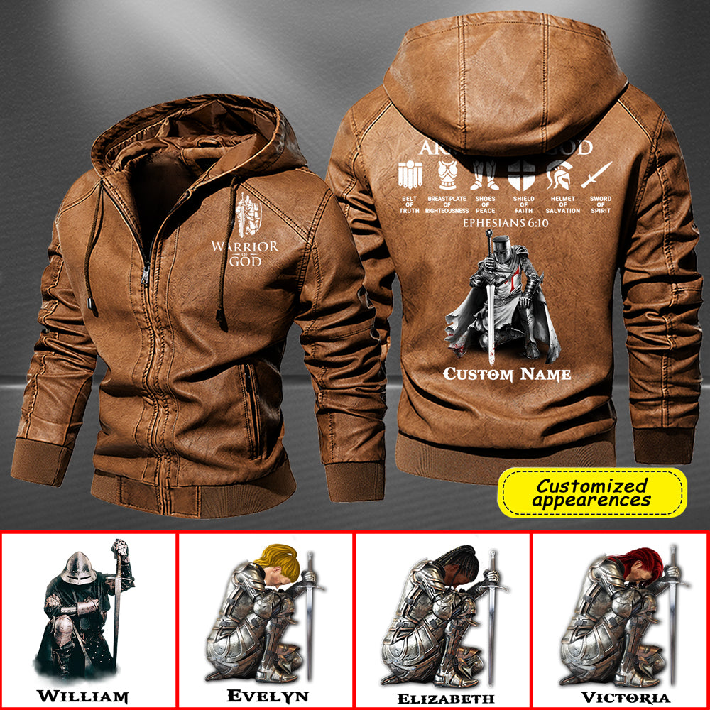 Christianartbag Leather Jacket, Warrior Of God Personalized Leather Jacket, Warm Jacket, Winter Outer Wear Personalized Leather Jacket, Warm Jacket, Winter Outer Wear, Gift for Him, CABJKL04061123. - Christian Art Bag
