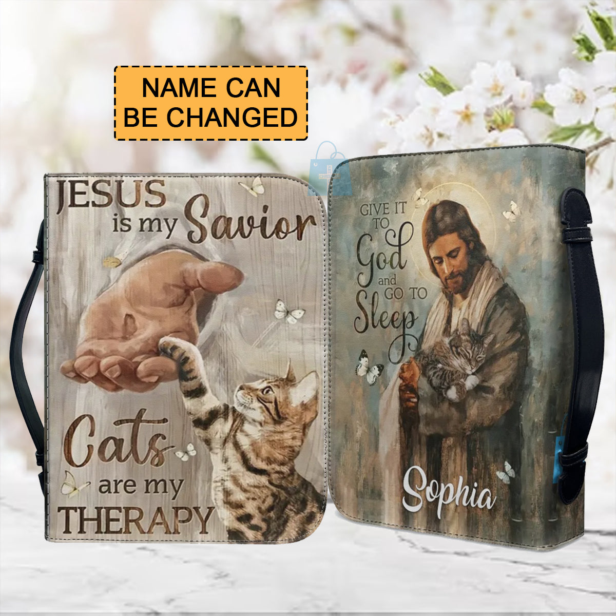 Christianartbag Bible Cover, Jesus Is My Savior Cats Are My Therapy Bible Cover, Personalized Bible Cover, Bible Cover Christ and Cats, Christian Gifts, CAB07151023. - Christian Art Bag