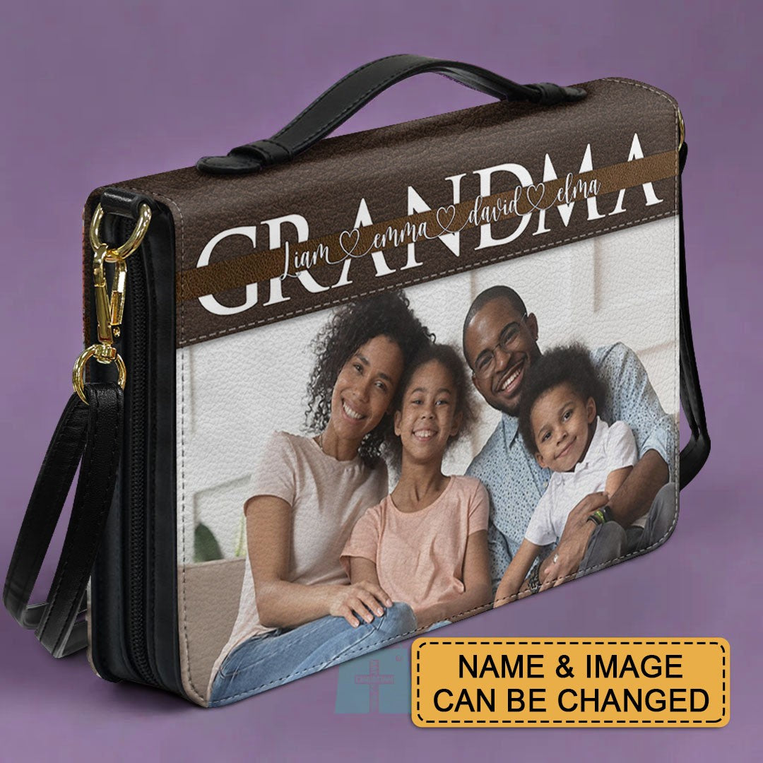 Personalized Bible Cover with Family Photo – Custom Name Christian Gift for Parents & Grandparents