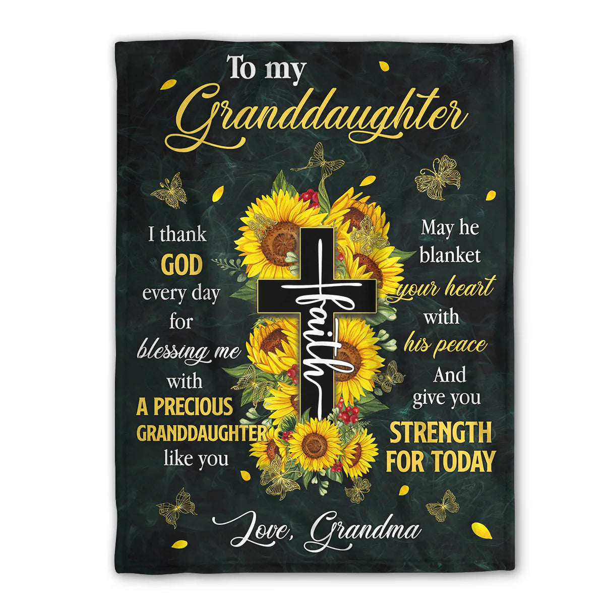 Custom 'Love, Grandma' Faith & Sunflower Blanket - Gift For Granddaughter - CHRISTIANARTBAG CABBL02050424.
