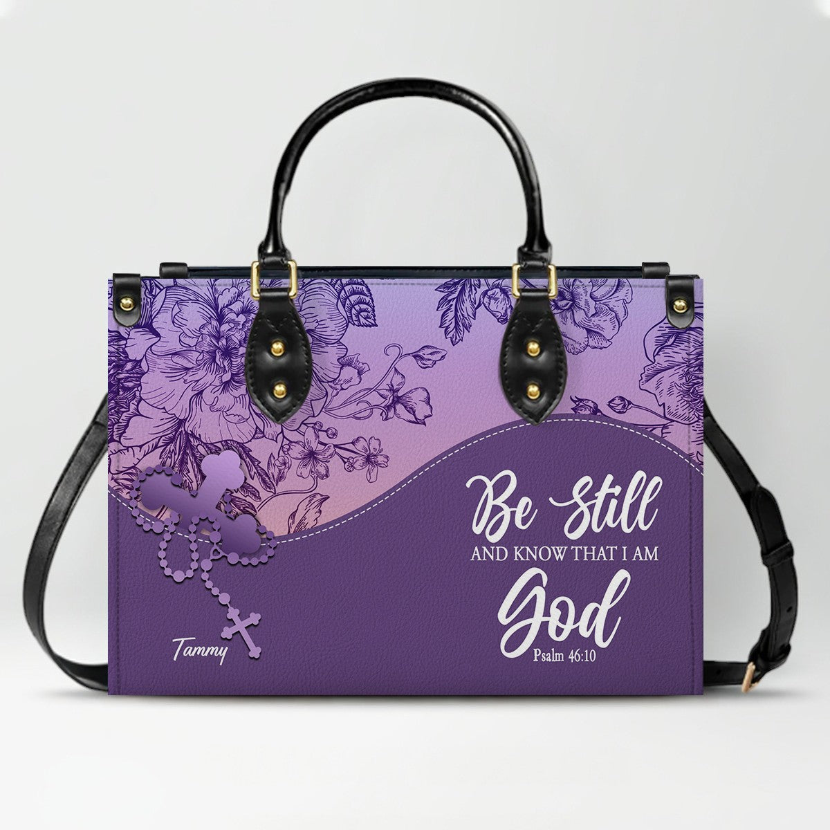 Sapphire Blue Personalized Leather Handbag – Christian Handbag with Bible Verses | Elegant Faith-Inspired Tote
