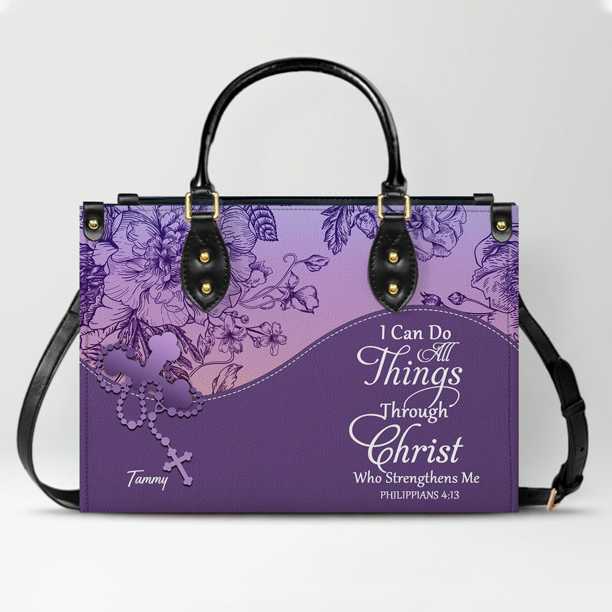 Sapphire Blue Personalized Leather Handbag – Christian Handbag with Bible Verses | Elegant Faith-Inspired Tote