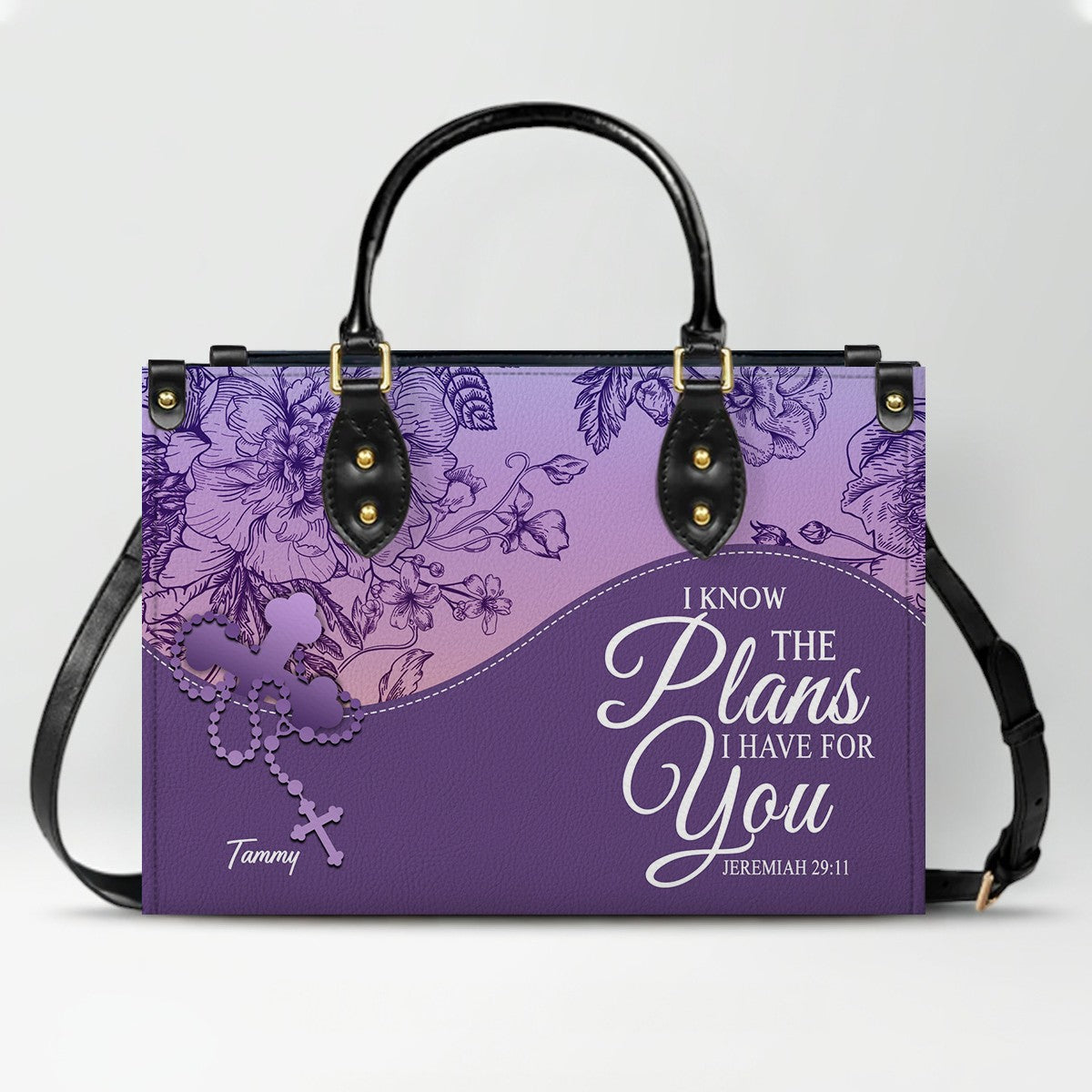 Sapphire Blue Personalized Leather Handbag – Christian Handbag with Bible Verses | Elegant Faith-Inspired Tote