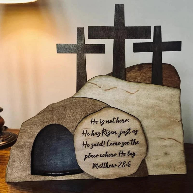 Christianartbag Home Decor, Easter Scene Ornament Cross Empty Tomb Decoration Handcrafted Cross Figurines Decor Easter Spring Party Wedding and Birthday - Christian Art Bag