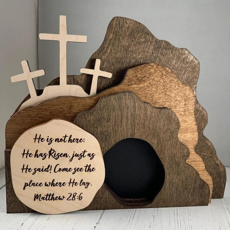 Christianartbag Home Decor, Easter Scene Ornament Cross Empty Tomb Decoration Handcrafted Cross Figurines Decor Easter Spring Party Wedding and Birthday - Christian Art Bag