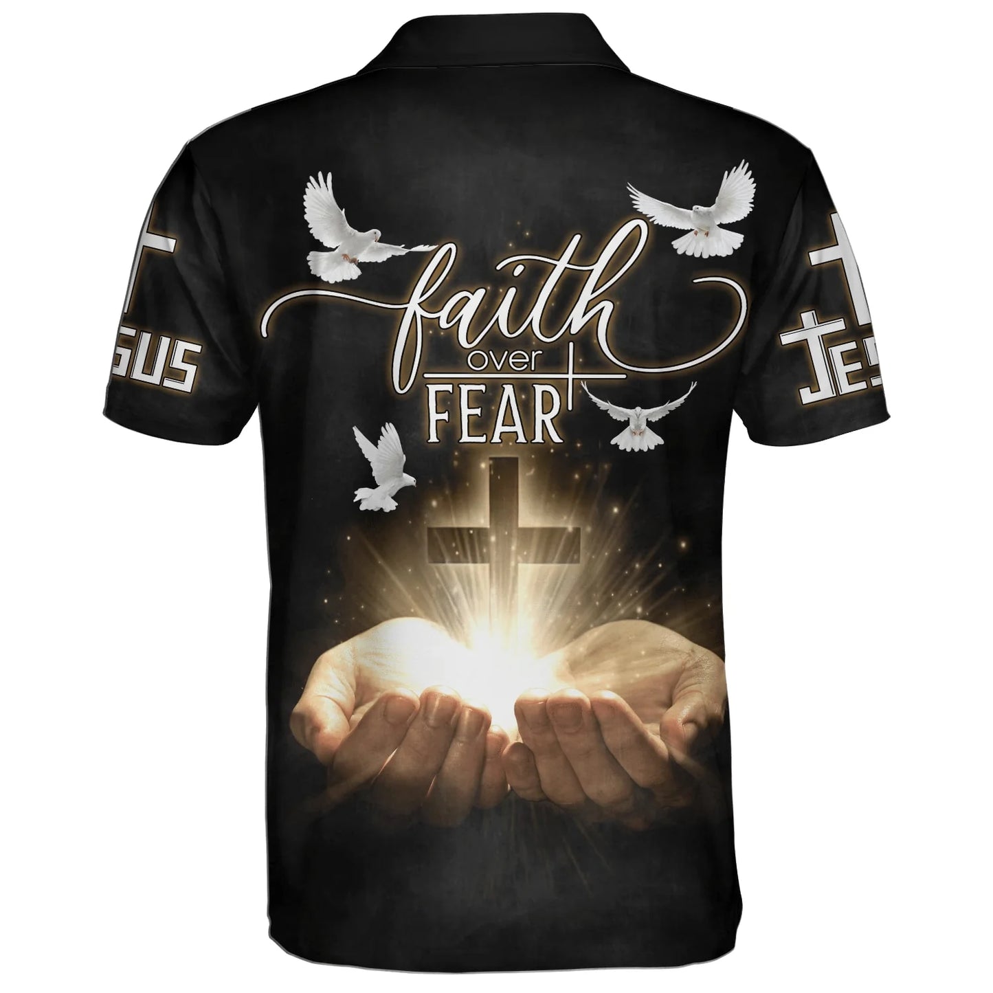 Christianartbag Polo Shirt, Faith Over Fear Cross Dove Polo Shirt, Christian Shirts & Shorts. - Christian Art Bag
