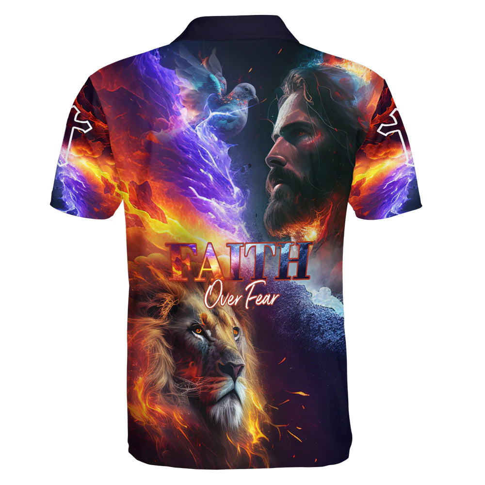 Christianartbag Polo Shirt, Faith Over Fear Jesus And Lion Polo Shirt, Christian Shirts & Shorts. - Christian Art Bag