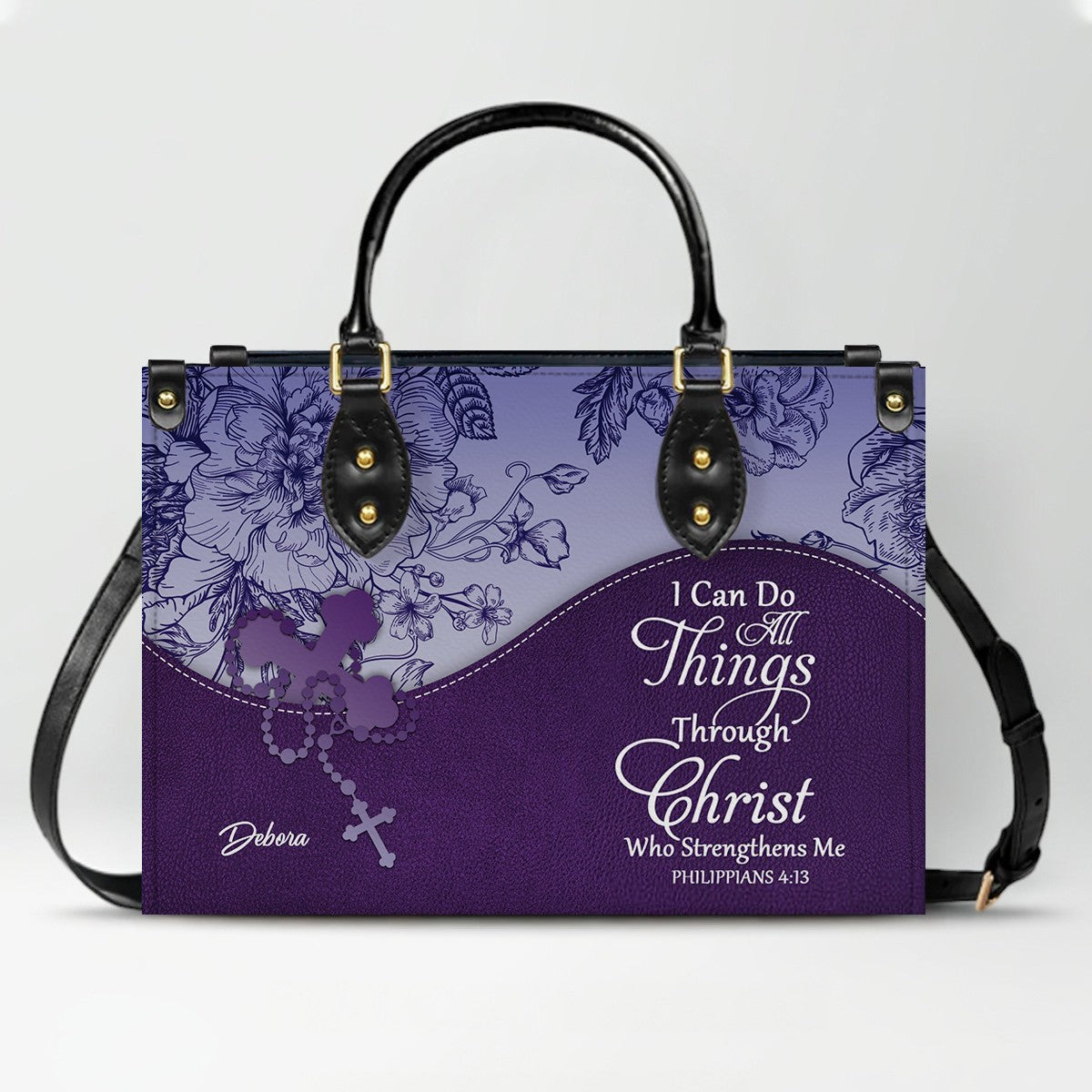 Personalized Christian Leather Handbag and Long Wallet Set – Custom Name, Faith-Inspired Gift for Women