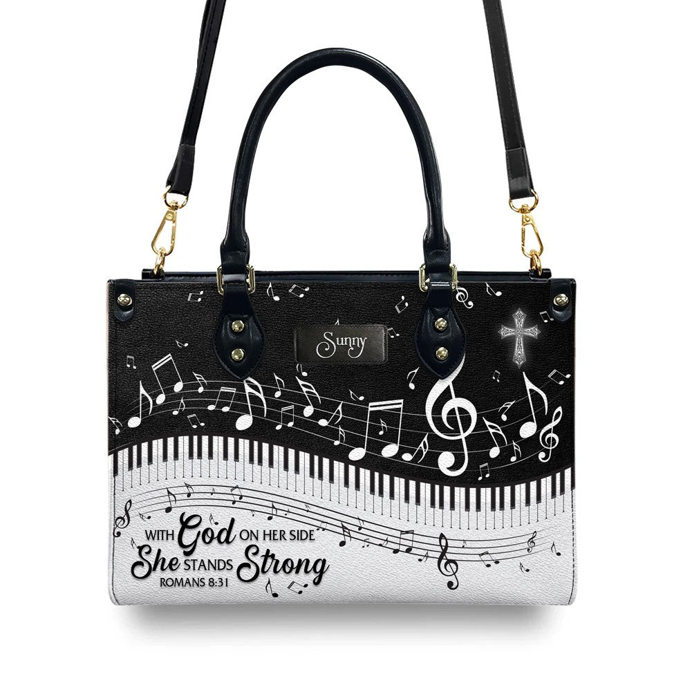 Christianartbag Handbags, With God on her side, she stands strong Romans 8 31, Handbag Design, Monogram Leather Handbag, Gifts for Women, CABLTB0122225