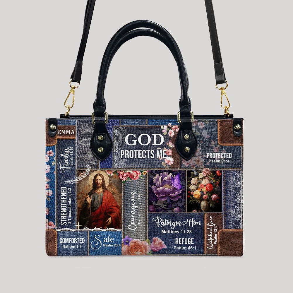 Personalized Christian Leather Handbag – Bible Verse Faith, Love & Protection Tote by CHRISTIANARTBAG