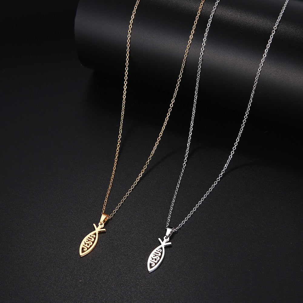 Christianartbag Jewelry, Stainless Steel Necklace For Women Man Lover's Sharp Jesus Fish Shape Color Pendant Necklace Engagement Jewelry,CABJWL05270723 - Christian Art Bag