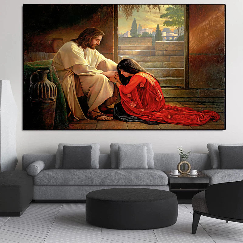 Christianartbag Home Decor, Christian God Famous Painting Jesus Herding The Sheep Canvas Posters and Prints Wall Art Pictures for Living Room Deor Cuadros - Christian Art Bag